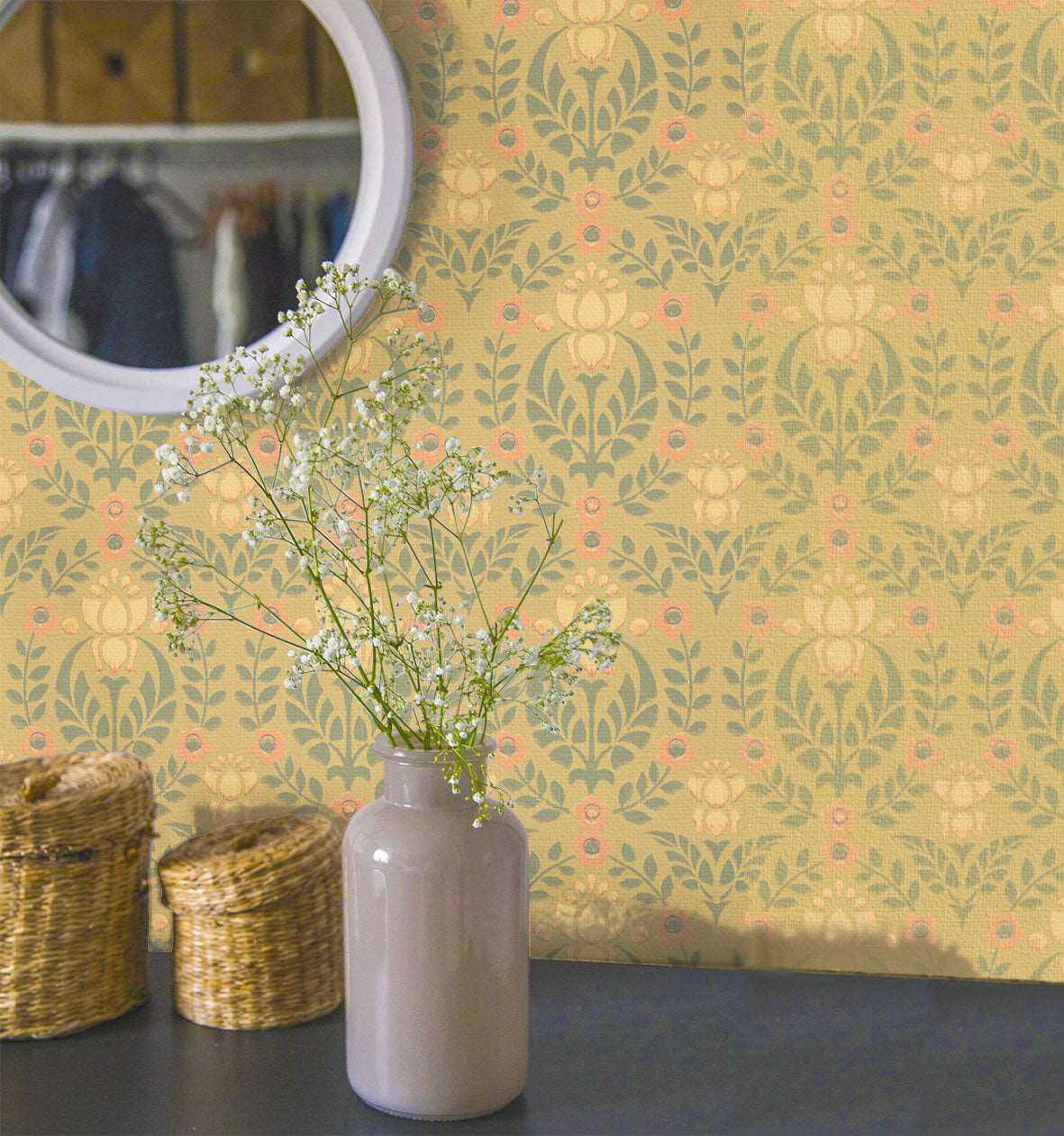 【Linden】ハレルヤシール壁紙 《フラワーダマスク》DIY 壁紙 リメイク